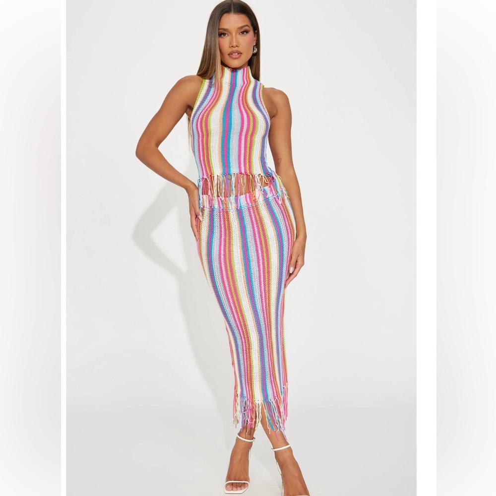 Colorful Striped Knit Skirt Set
